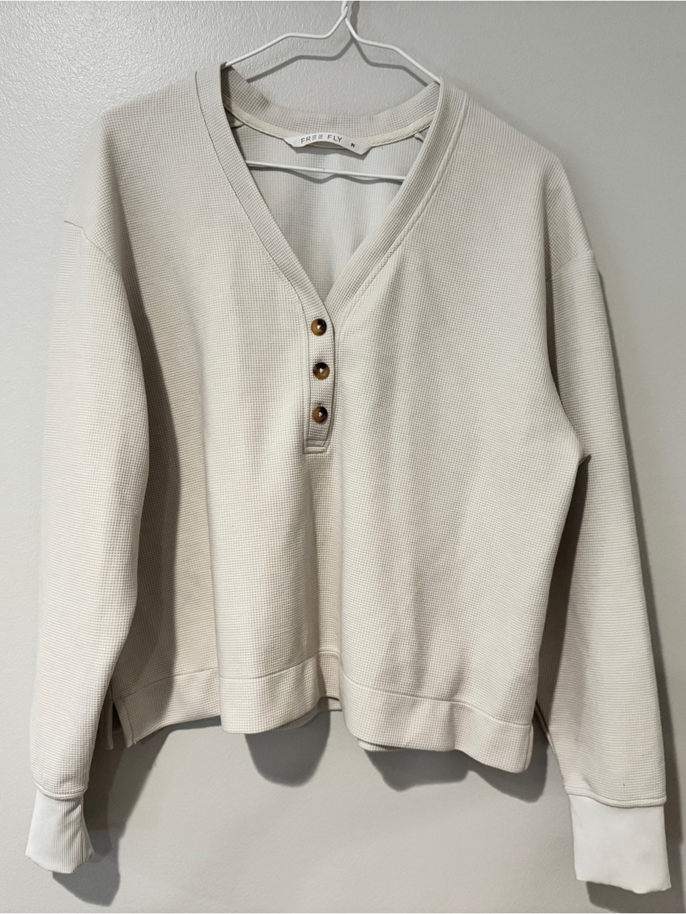 Free Fly Apparel Cream V-Neck Henley Pullover